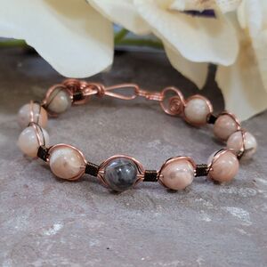 Handmade Wire Wrapped Cuff Sunstone Bead Bracelet